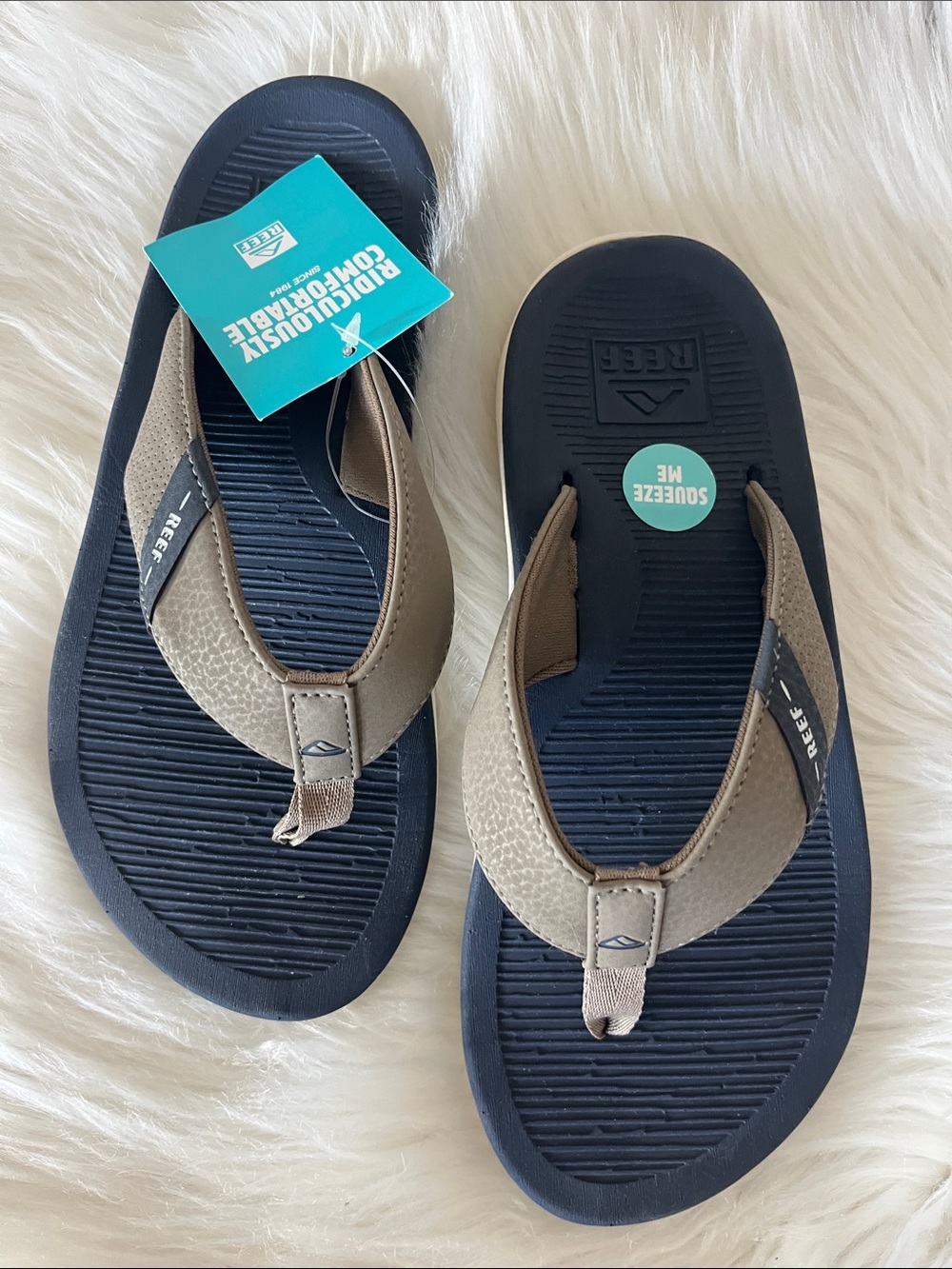 Reef Santa Ana Boys  Brown/Khaki Cushioned Flip Flop Beach Sandals Shoes Size 3